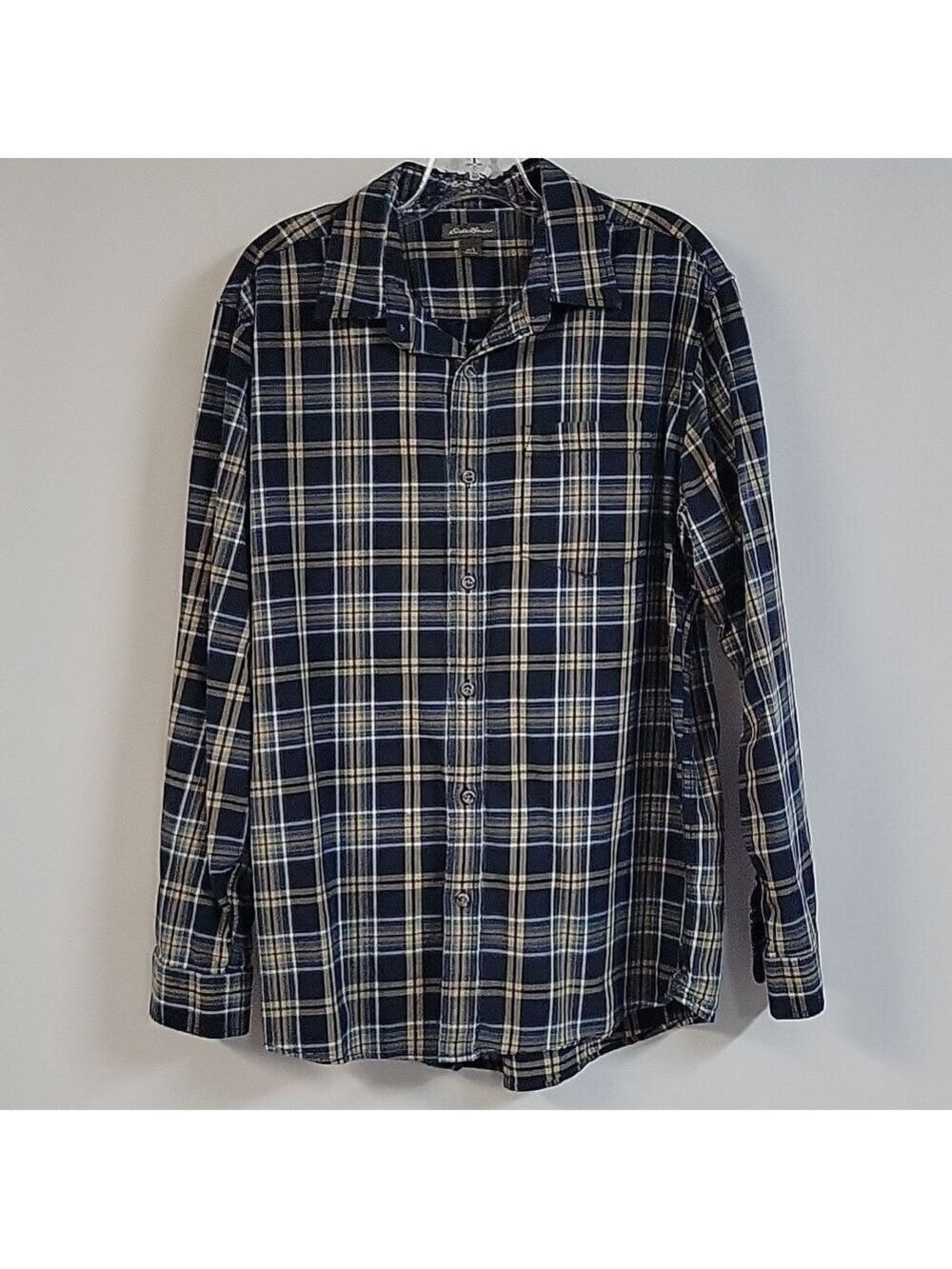 Eddie Bauer Men's Classic Fit Long-Sleeved Button-Down Blue Tan  Shirt, Size Lg
